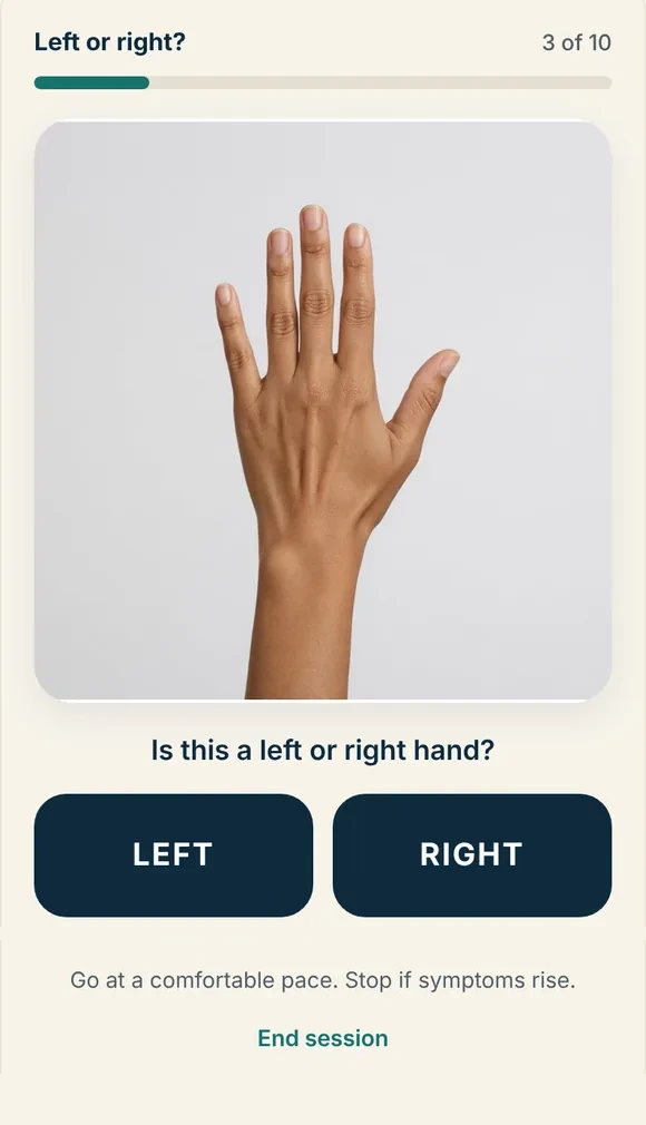 Left/right recognition trial on a phone