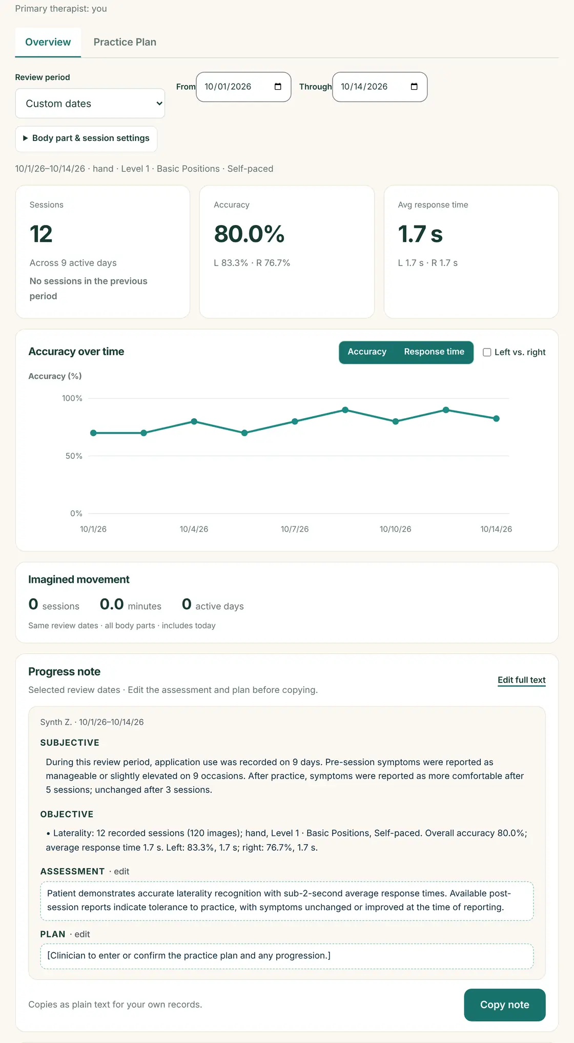 Patient review with progress note (synthetic test patient)